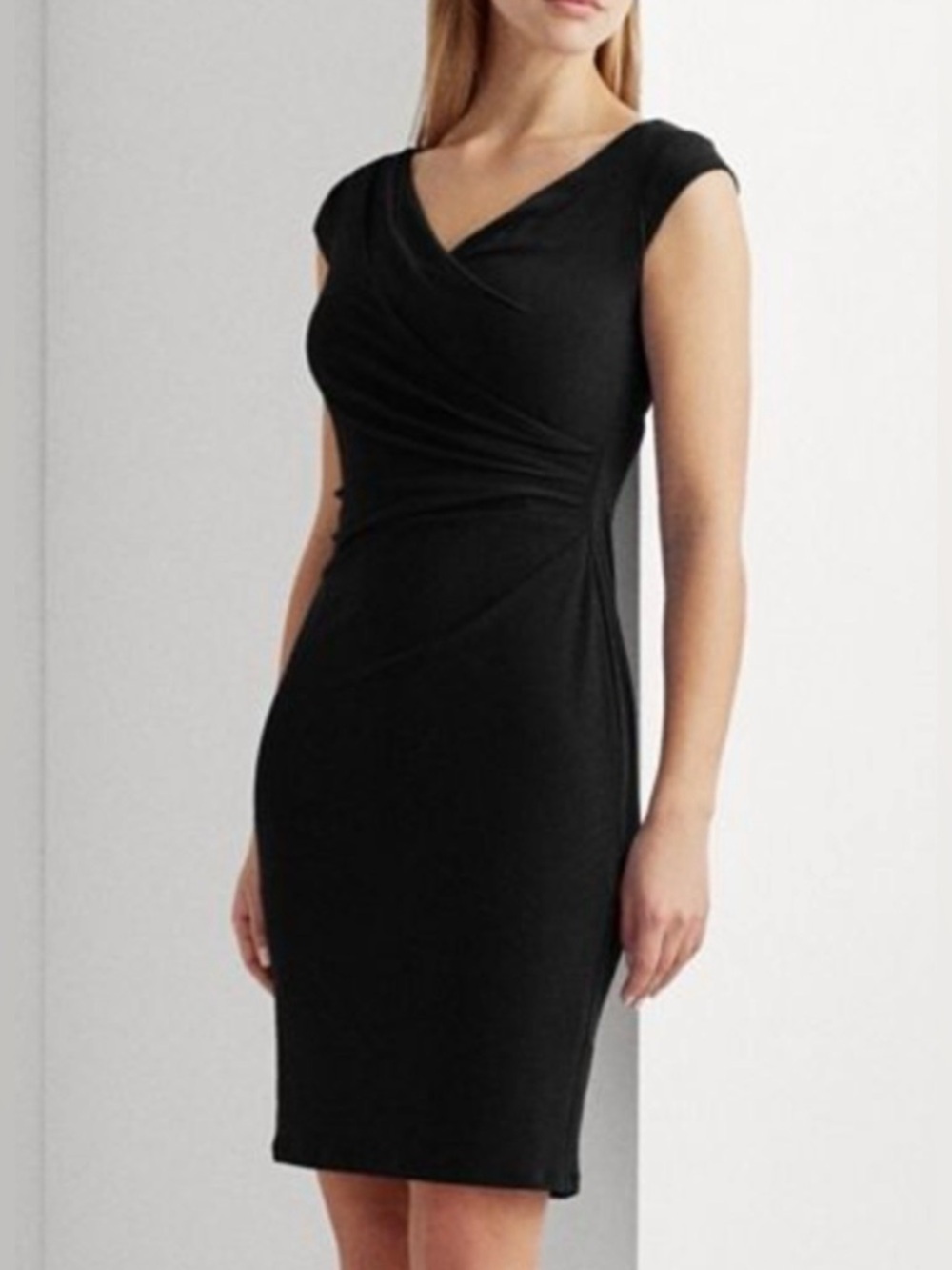 Ralph Lauren Black Surplice Midi Dress